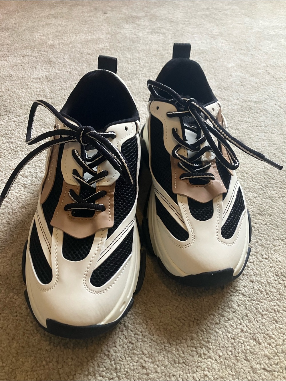 Steve Madden Women's Chunky Sneakers in White, Black & Tan